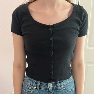 hollister black button up top